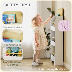 AIYAPLAY Kids Bookshelf, 3 Tier Children Bookcase, Bear Theme Toddler Space-Saving Bookcase for Living Room, White - 5