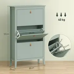 HOMCOM Modern Three-Drawer Shoe Cabinet - Green - 3