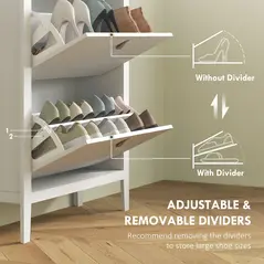 HOMCOM Modern Two-Drawer Shoe Cabinet - White - 5