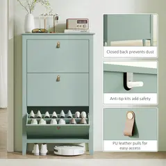 HOMCOM Modern Three-Drawer Shoe Cabinet - Green - 7