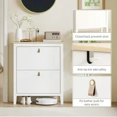HOMCOM Modern Two-Drawer Shoe Cabinet - White - 7