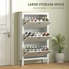 HOMCOM Modern Three-Drawer Shoe Cabinet - White - 4
