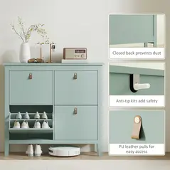 HOMCOM Modern Four-Drawer Shoe Cabinet - Green - 7
