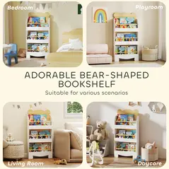 AIYAPLAY Kids Bookshelf, 3 Tier Children Bookcase, Bear Theme Toddler Space-Saving Bookcase for Living Room, White - 7