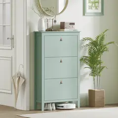 HOMCOM Modern Three-Drawer Shoe Cabinet - Green - 8