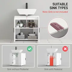 kleankin Under Sink Cabinet with Shelf - White - 4