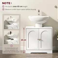 HOMCOM Under Sink Bathroom Cabinet with 2 Arch Doors - White - 8