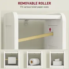 HOMCOM Small Bathroom Storage Cabinet with Toilet Roll Holder - White - 6
