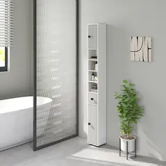 kleankin 180cm Slim Bathroom Cabinet, with Drawer, Shelves and Cupboards - Light Grey - 8