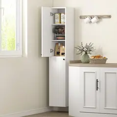 HOMCOM Wall Mounted Tall Bathroom Storage Cabinet with Soft-Close Hinges, Slim Bathroom Cabinet with 2 Doors, White - 8