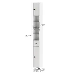 kleankin 180cm Slim Bathroom Cabinet, with Drawer, Shelves and Cupboards - Light Grey - 3