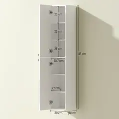 HOMCOM Wall Mounted Tall Bathroom Storage Cabinet with Soft-Close Hinges, Slim Bathroom Cabinet with 2 Doors, White - 3