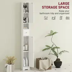 HOMCOM 185 cm Tall Bathroom Cabinet with Arched Doors - White - 4