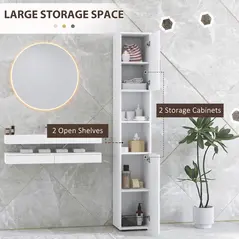 kleankin Line Embossed Tall Bathroom Storage Cabinet - White - 4