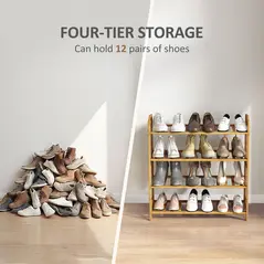 HOMCOM Freestanding Bamboo Shoe Rack, 4-Tier Shoe Shelf Stand for Hallway, Living Room, Bedroom, Natural Wood Finish - 5