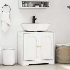 HOMCOM Under Sink Bathroom Cabinet with 2 Arch Doors - White - 2