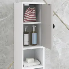 kleankin 180cm Slim Bathroom Cabinet, with Drawer, Shelves and Cupboards - Light Grey - 9