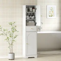 HOMCOM Tall Bathroom Cabinet with Arched Doors - White - 2