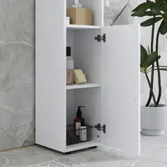 kleankin Line Embossed Tall Bathroom Storage Cabinet - White - 9