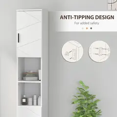 kleankin Line Embossed Tall Bathroom Storage Cabinet - White - 6