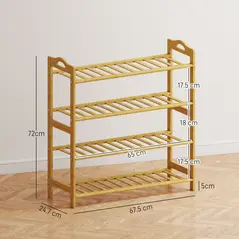 HOMCOM Freestanding Bamboo Shoe Rack, 4-Tier Shoe Shelf Stand for Hallway, Living Room, Bedroom, Natural Wood Finish - 3