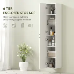 HOMCOM Wall Mounted Tall Bathroom Storage Cabinet with Soft-Close Hinges, Slim Bathroom Cabinet with 2 Doors, White - 6