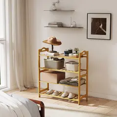 HOMCOM Freestanding Bamboo Shoe Rack, 4-Tier Shoe Shelf Stand for Hallway, Living Room, Bedroom, Natural Wood Finish - 8