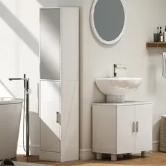 kleankin Tall Bathroom Cabinet with Mirror and Adjustable Shelf - High Gloss White - 8