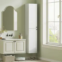 HOMCOM Wall Mounted Tall Bathroom Storage Cabinet with Soft-Close Hinges, Slim Bathroom Cabinet with 2 Doors, White - 2