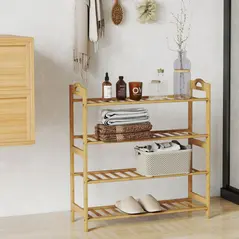 HOMCOM Freestanding Bamboo Shoe Rack, 4-Tier Shoe Shelf Stand for Hallway, Living Room, Bedroom, Natural Wood Finish - 9