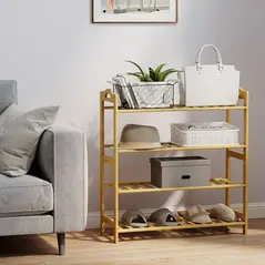 HOMCOM Freestanding Bamboo Shoe Rack, 4-Tier Shoe Shelf Stand for Hallway, Living Room, Bedroom, Natural Wood Finish - 7