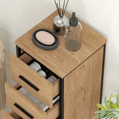 HOMCOM Narrow Bathroom Storage Cabinet with 4 Drawers - Oak - 9