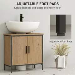 HOMCOM Bathroom Vanity Unit, Under Sink Storage Cabinet with 2 Doors, Adjustable Shelf for Basin without or with Pedestal, Oak - 6