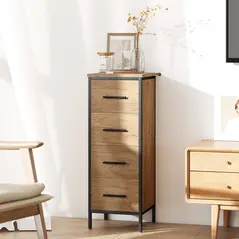 HOMCOM Narrow Bathroom Storage Cabinet with 4 Drawers - Oak - 8