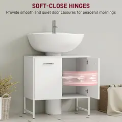 HOMCOM Bathroom Vanity Unit, Under Sink Storage Cabinet with Soft-Close Doors for Basin without or with Pedestal, White - 5