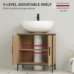 HOMCOM Bathroom Vanity Unit, Under Sink Storage Cabinet with 2 Doors, Adjustable Shelf for Basin without or with Pedestal, Oak - 5