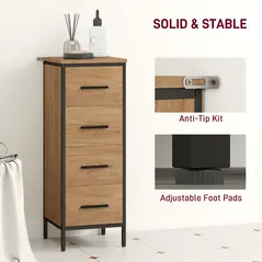 HOMCOM Narrow Bathroom Storage Cabinet with 4 Drawers - Oak - 6