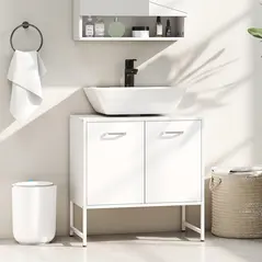 HOMCOM Bathroom Vanity Unit, Under Sink Storage Cabinet with Soft-Close Doors for Basin without or with Pedestal, White - 2