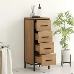 HOMCOM Narrow Bathroom Storage Cabinet with 4 Drawers - Oak - 7