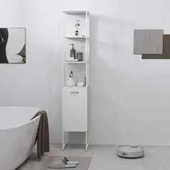 HOMCOM Tall Bathroom Cabinet with Open Shelves and Adjustable Shelf - White - 8