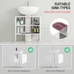 HOMCOM Bathroom Vanity Unit, Under Sink Storage Cabinet with Soft-Close Doors for Basin without or with Pedestal, White - 4