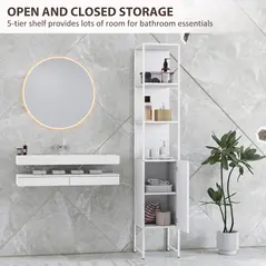 HOMCOM Tall Bathroom Cabinet with Open Shelves and Adjustable Shelf - White - 4