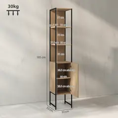 HOMCOM Tall Bathroom Cabinet with Open Shelves and Adjustable Shelf - Natural Wood Finish - 3