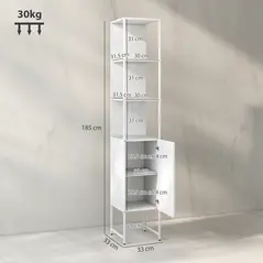 HOMCOM Tall Bathroom Cabinet with Open Shelves and Adjustable Shelf - White - 3