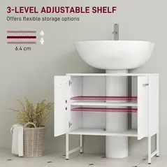 HOMCOM Bathroom Vanity Unit, Under Sink Storage Cabinet with Soft-Close Doors for Basin without or with Pedestal, White - 6