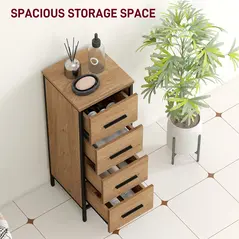 HOMCOM Narrow Bathroom Storage Cabinet with 4 Drawers - Oak - 4