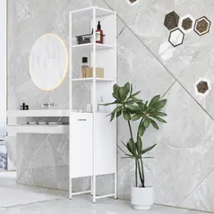 HOMCOM Tall Bathroom Cabinet with Open Shelves and Adjustable Shelf - White - 9