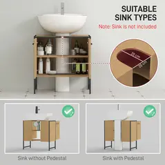 HOMCOM Bathroom Vanity Unit, Under Sink Storage Cabinet with Soft-Close Doors for Basin without or with Pedestal, Natural - 4