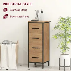 HOMCOM Narrow Bathroom Storage Cabinet with 4 Drawers - Oak - 5