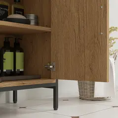 HOMCOM Bathroom Vanity Unit, Under Sink Storage Cabinet with 2 Doors, Adjustable Shelf for Basin without or with Pedestal, Oak - 9